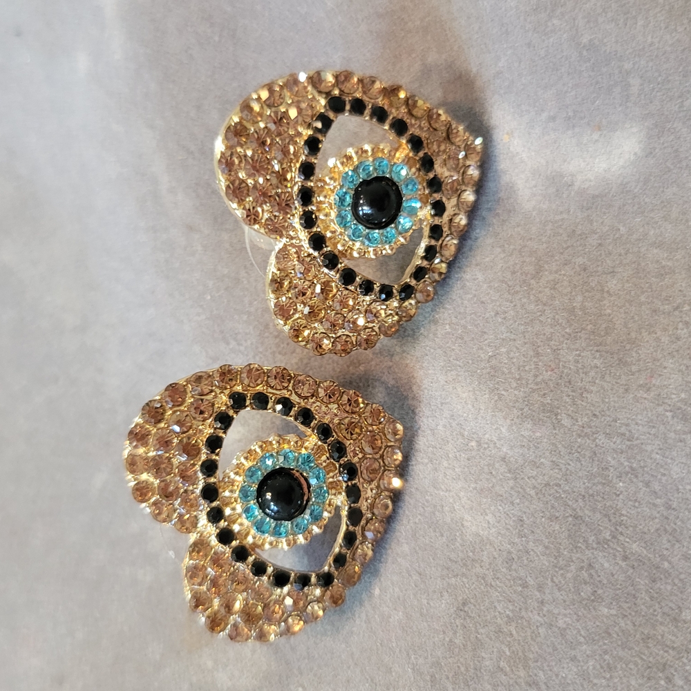 Gold and Blue Heart Earrings